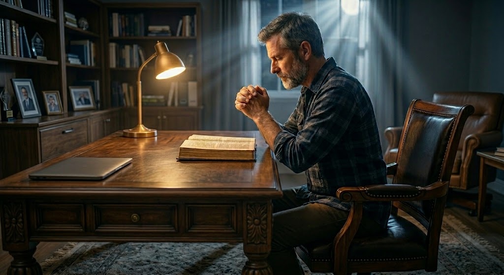 A man walking away down a long road, turning back toward a light — representing the decision to stop running from God's call